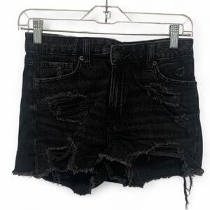 American Eagle Distressed Crossover Waistband Black Mom Shorts